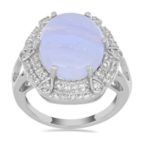 BUY GENUINE BLUE LACE AGATE GEMSTONE BIG STONE RING IN 925 SILVER